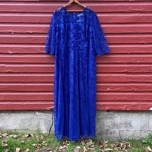NWT Flycurvy Blue Flocked Netting Overlay Short Sleeve Maxi Dress Womens Size 3X